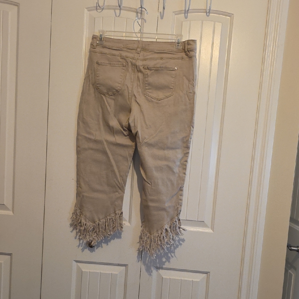Fringed Tan Women's Jeans - Picture 2 of 3